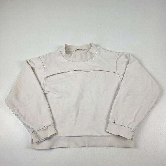T Alexander Wang Sweatshirt Womens Large Cream Mock Neck Cutout Made in Portugal - Picture 1 of 12